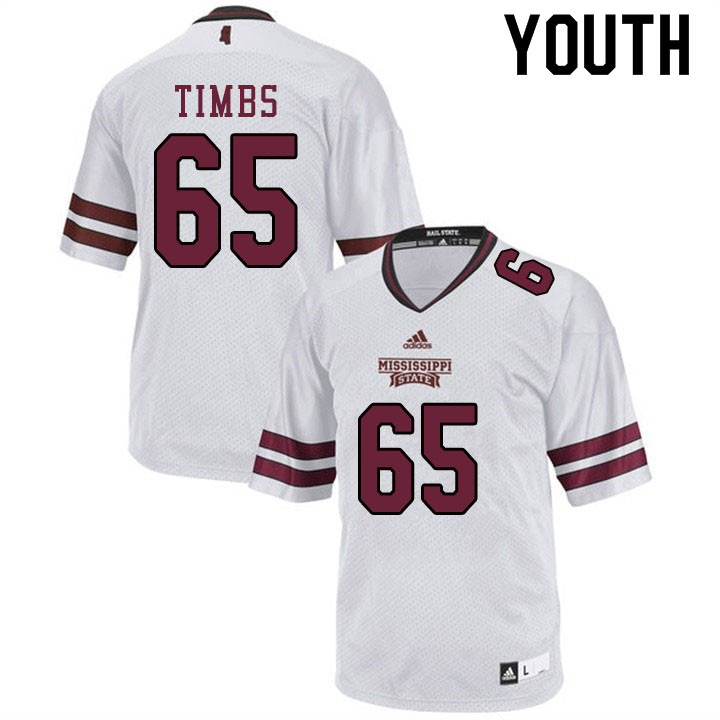 Youth #65 Sherman Timbs Mississippi State Bulldogs College Football Jerseys Sale-White - Click Image to Close